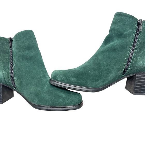 White Mountain Ankle Boots Women 7.5 Green Suede Leather Block Heel Zip Closure - Picture 6 of 11